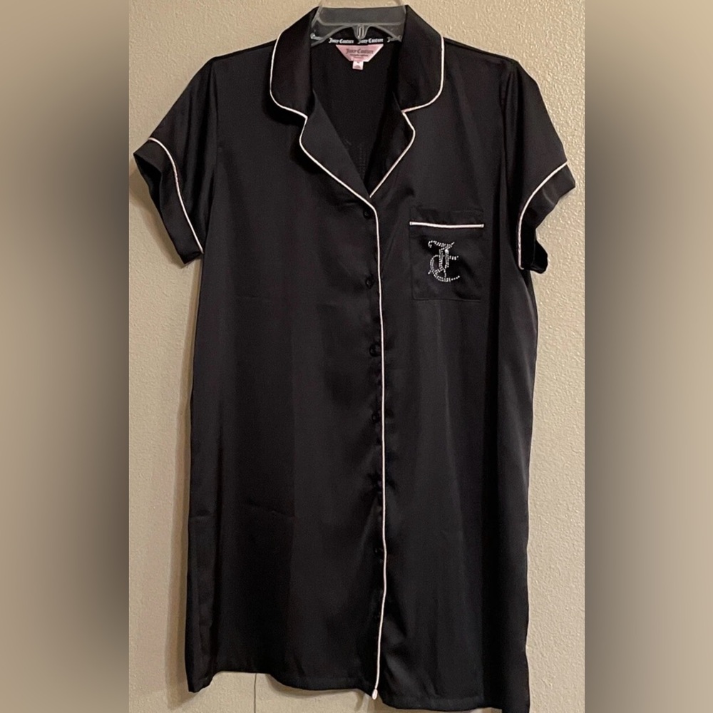 Juicy Couture Black Nightshirt with White Piping and Rhinestone Logo